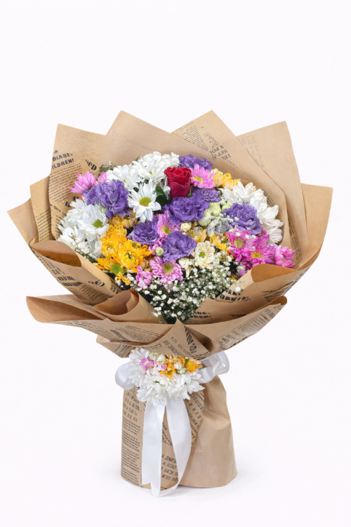 Kraft Kağıt Sargılı Canlı Çiçek Buketi