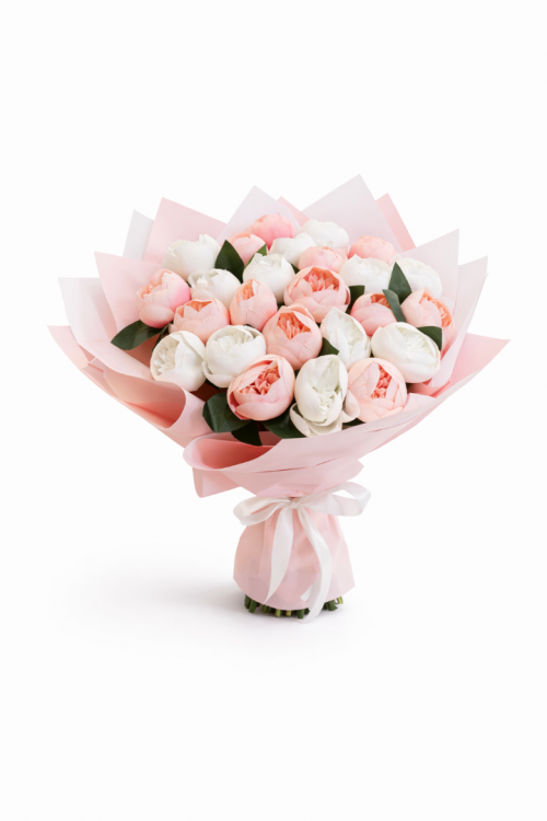 Yapay Pembe Beyaz Şakayık Buketi